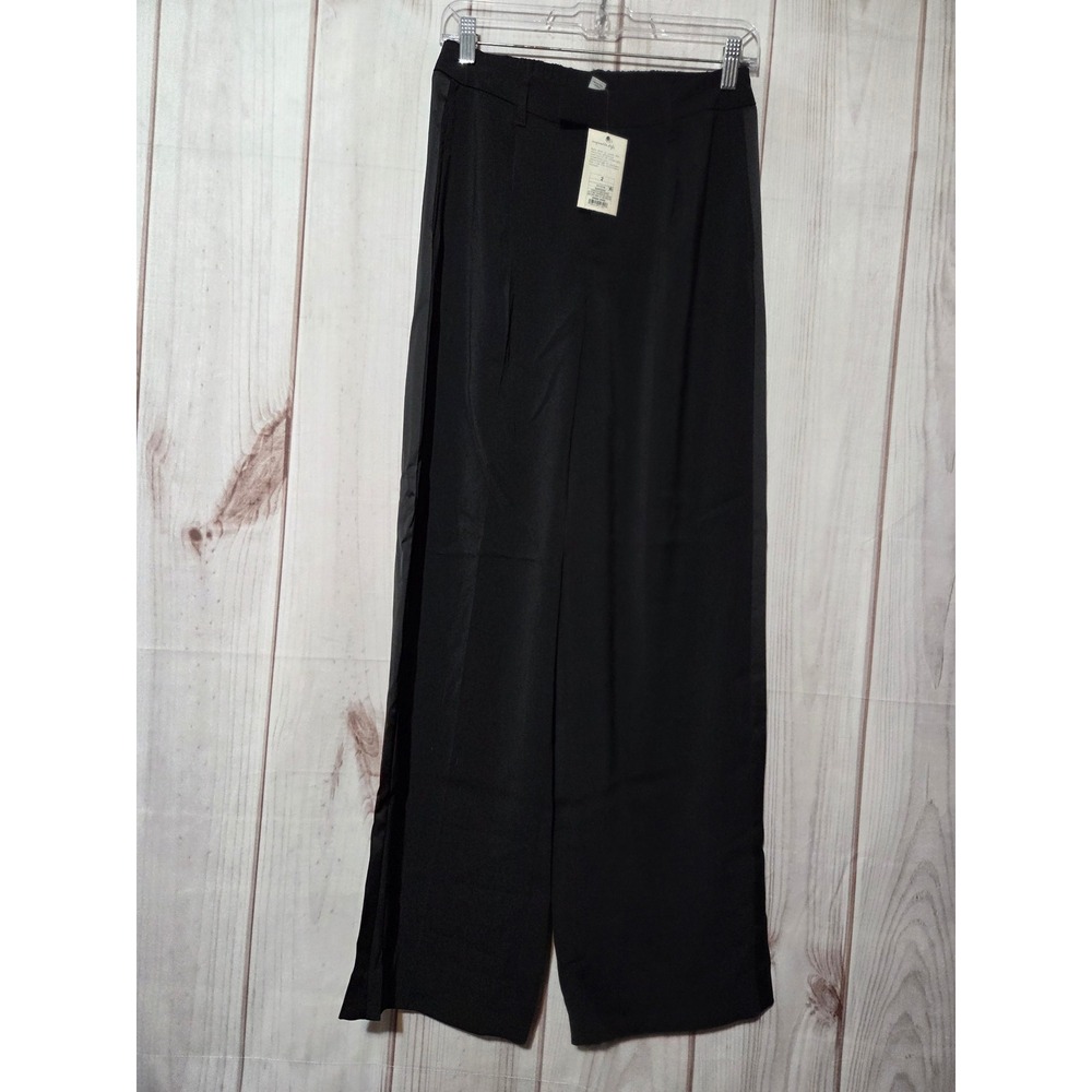 A New Day Womens Black Wide Leg Satin Stripe Tuxedo Trousers Size 2 NWT